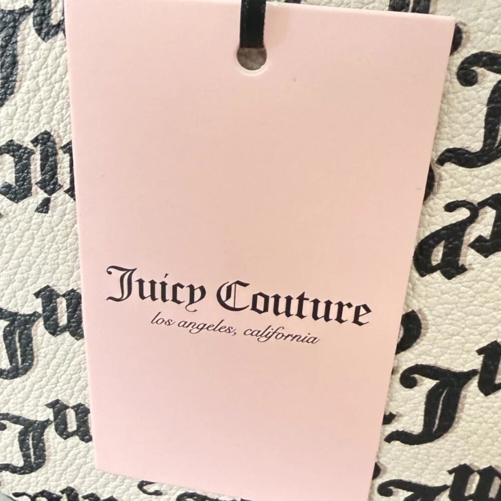 NWT Juicy Couture Gothic Logo Crossbody Satchel Bag Heart Charm Beige & Black - Picture 14 of 15